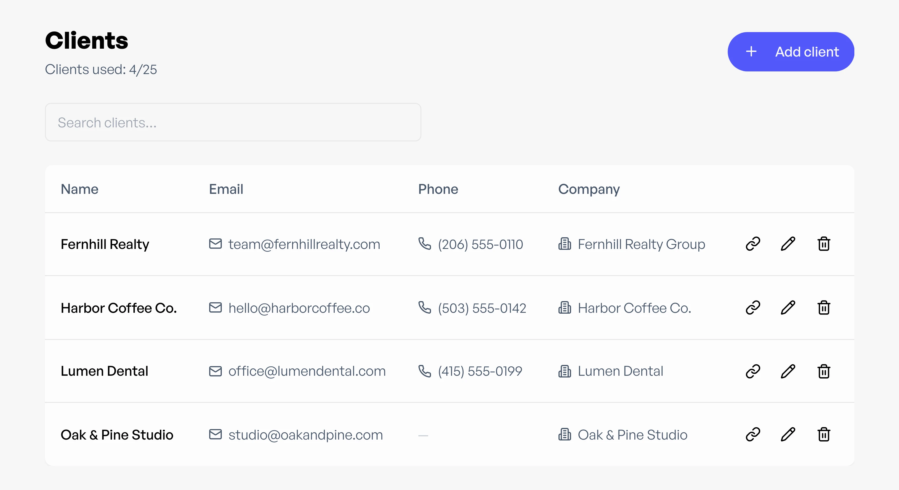 Freelance client management and shareable client portal in Workey