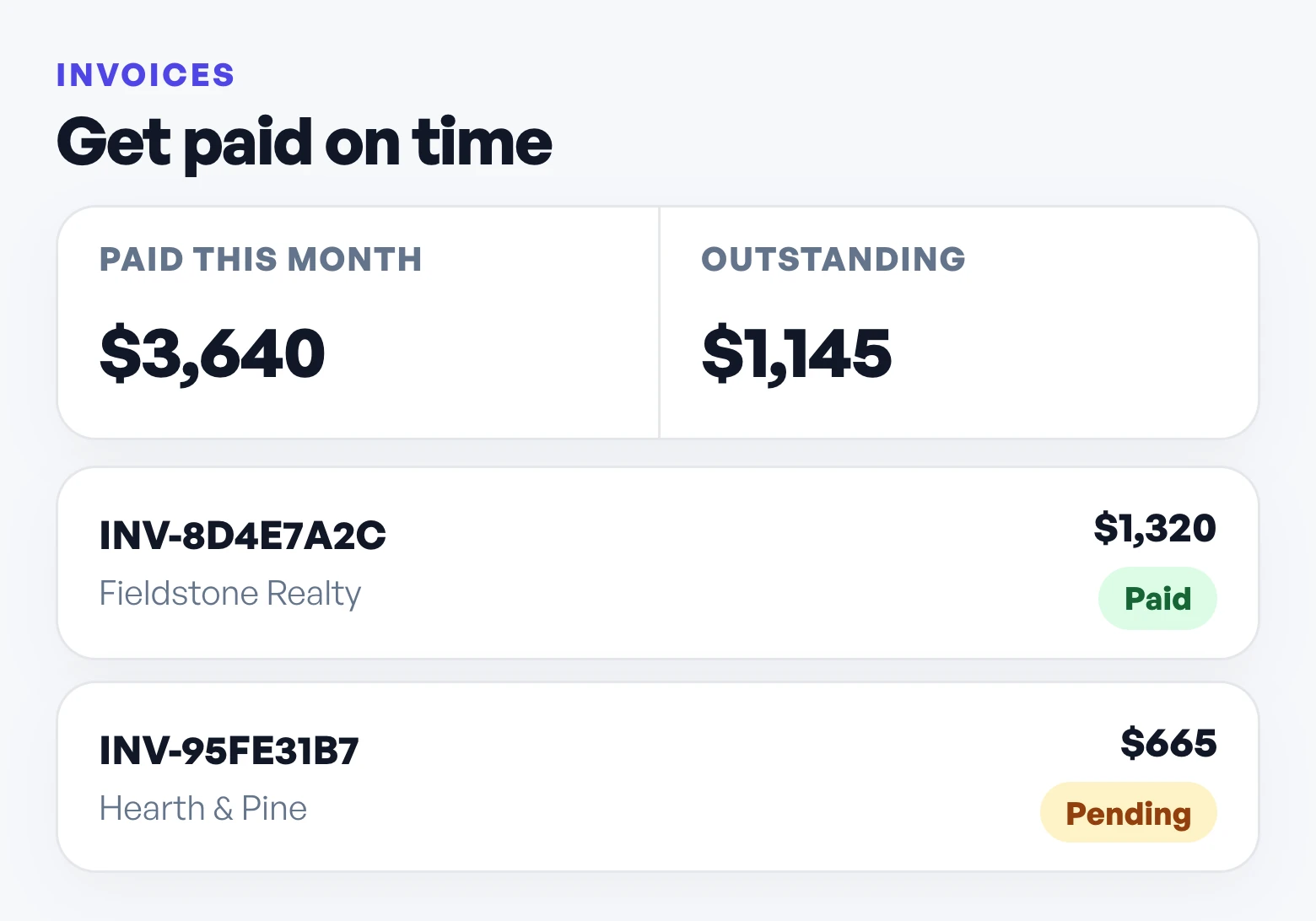 Workey invoices with paid and outstanding totals and payment status